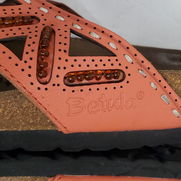 Birkenstock Betulas "Joyce" Beaded Laser Cut Cross Strap Sandals Salmon Size 7 - Picture 11 of 13